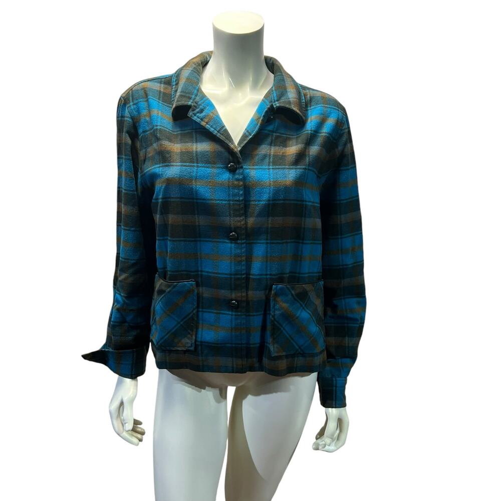 NORTON Blue Plaid Shirt Jacket Size 10 Lightweight Overshirt for Fall/Winter
